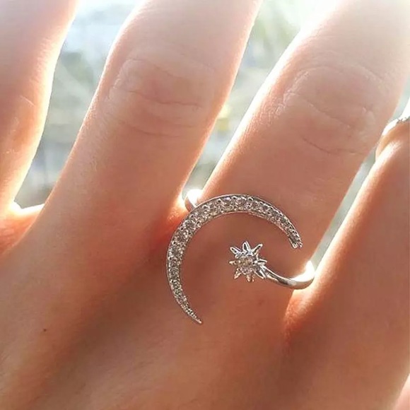 “Nova” Moon Star Diamond Boho Adjustable Cute Ring - Picture 9 of 11